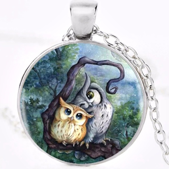 Jewelry - Dainty Blue Green Owl Necklace in Sterling Silver